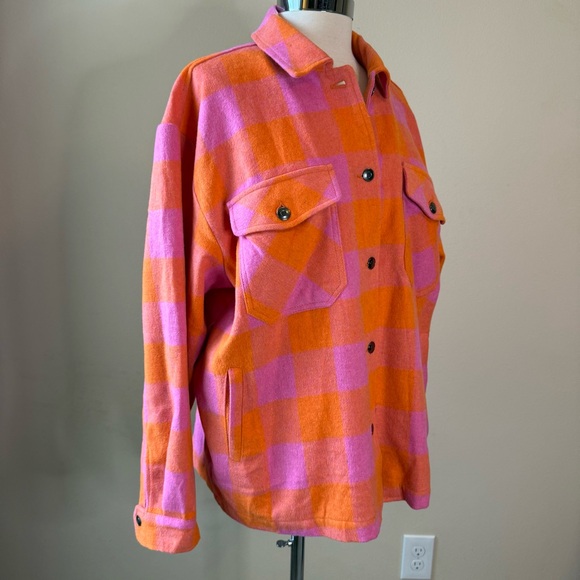 VELVET HEART Plaid Flannel Shacket Size XL Pink Orange - Picture 5 of 12